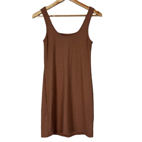 Abercrombie & Fitch Tank Dress Womens S Brown Ribbed Bodycon Minimalist Eathy - Picture 3 of 4